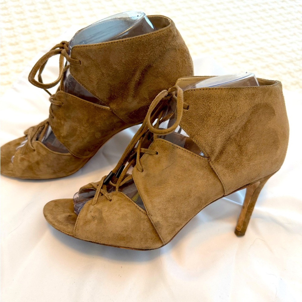 Via Spiga Tan Suede Lace-Up Heels